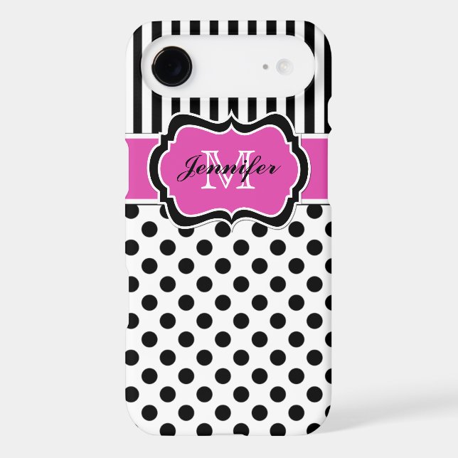 Monogram Pink Black White Striped Dots iPhone 5 Case-Mate iPhone Case (Back)