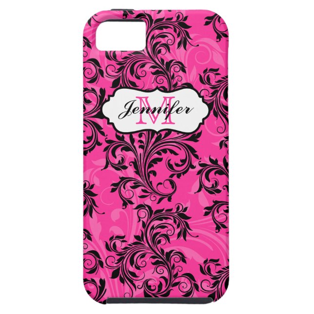 Monogram Pink Black White Swirls iPhone 5 Case (Back)