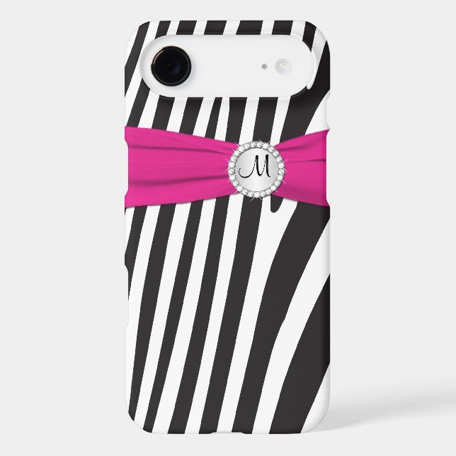 Monogram Pink, Black, White Zebra Striped iPhone 5 Case-Mate iPhone Case (Back)