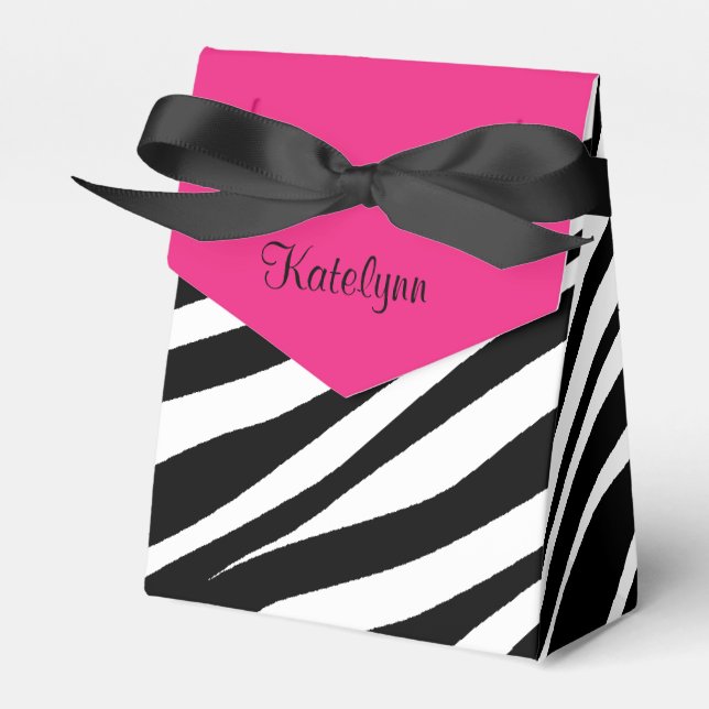 Monogram Pink & Black Zebra Print Favour Box (Front Side)