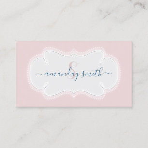 Monogram Pink Blush Powder Blogger Royal Frame Business Card