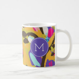 Monogram   Pink Boho Floral I Coffee Mug