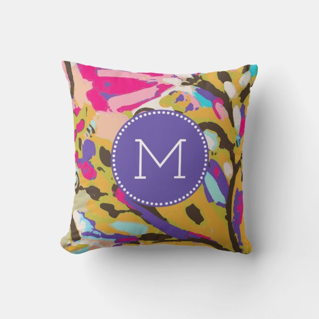 Monogram | Pink Boho Floral I Cushion (Front)