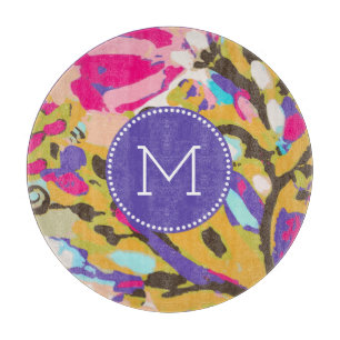 Monogram Pink Boho Floral I Cutting Board