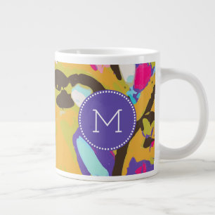 Monogram   Pink Boho Floral I Large Coffee Mug