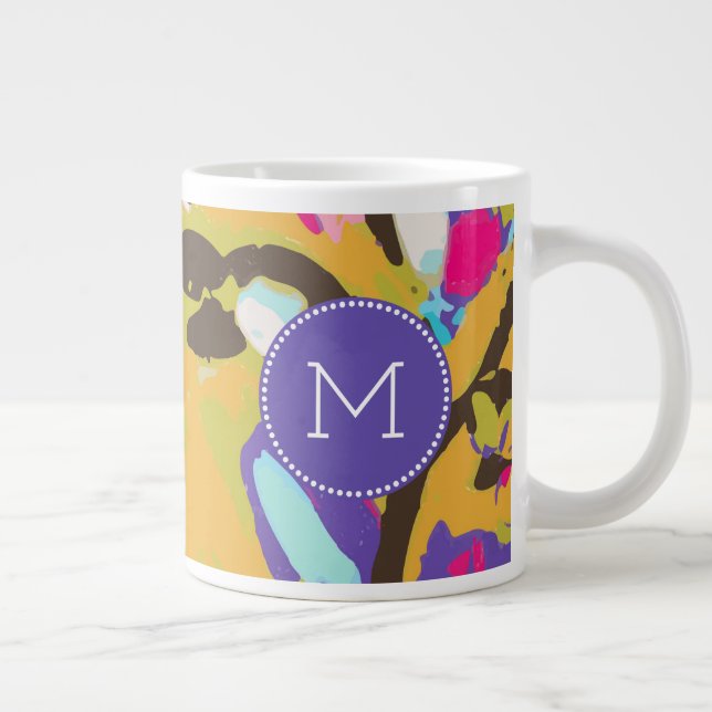 Monogram | Pink Boho Floral I Large Coffee Mug (Right)