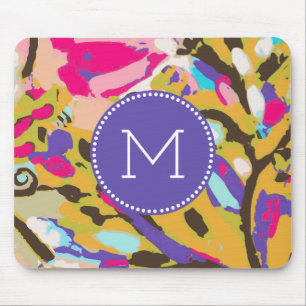 Monogram   Pink Boho Floral I Mouse Mat