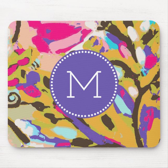 Monogram | Pink Boho Floral I Mouse Mat (Front)