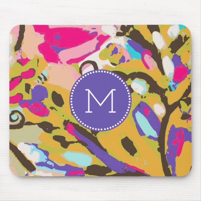 Monogram | Pink Boho Floral I Mouse Mat (Front)