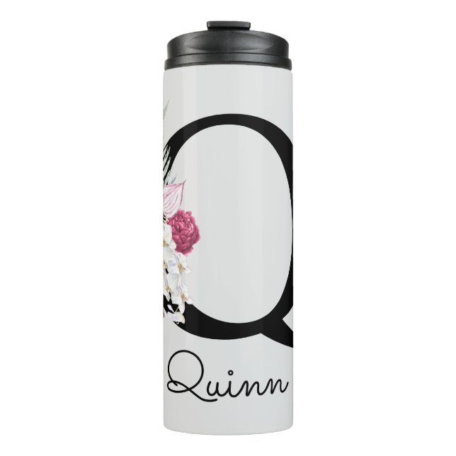 Monogram Pink Boho Girly Floral Initial Q Thermal Tumbler (Front)
