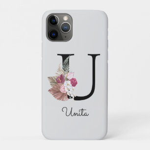 Monogram Pink Boho Girly Floral Initial U iPhone 11 Pro Case