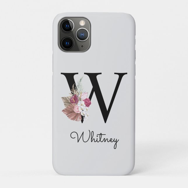 Monogram Pink Boho Girly Floral Initial W Case-Mate iPhone Case (Back)