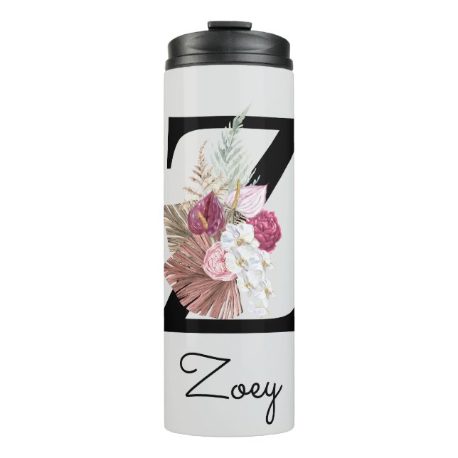 Monogram Pink Boho Girly Floral Initial Z Thermal Tumbler (Front)