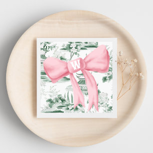 Monogram Pink Bow Chinoiserie Preppy Napkin
