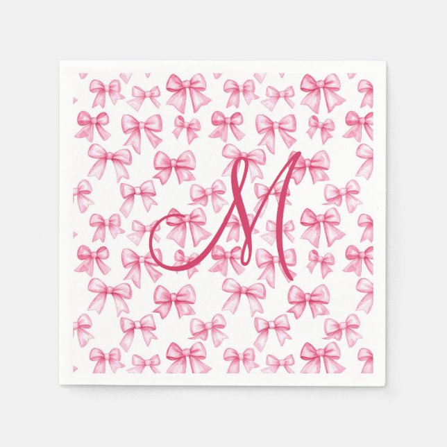 Monogram Pink Bow Coquette Aesthetic Baby Shower  Napkin (Front)
