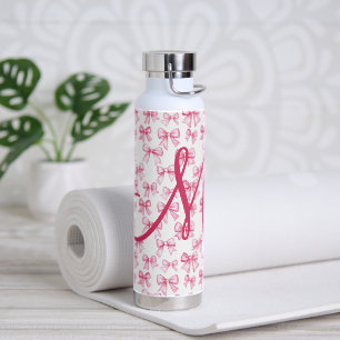 Monogram Pink Bow Coquette Aesthetic Preppy Trendy Water Bottle