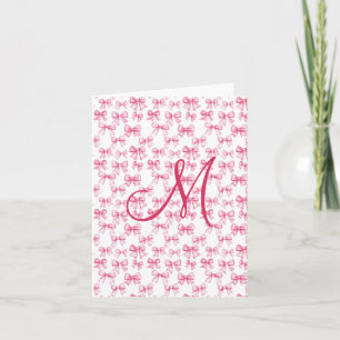 Monogram Pink Bow Coquette Aesthetic Stationery Note Card