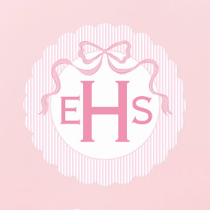 Monogram Pink Bow, Custom Ribbon Paper Coaster