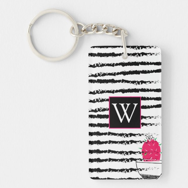Monogram Pink Cactus pattern Key Ring (Front)