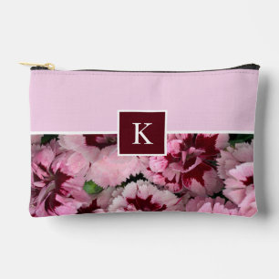 Monogram Pink Carnation January Birthday Flower Accessory Pouch