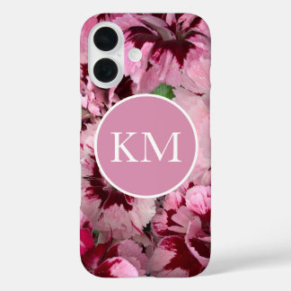 Monogram Pink Carnation January Birthday Flower iPhone 16 Case
