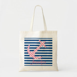 Monogram Pink Chevron Anchor Custom Tote Bag