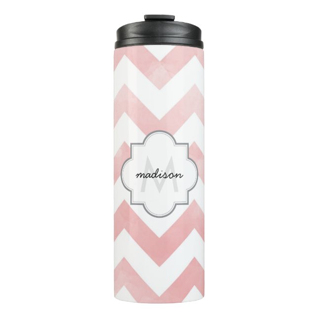 Monogram Pink Chevron Thermal Tumbler (Front)