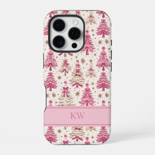 Monogram Pink Christmas Tree Phone Case (Back)