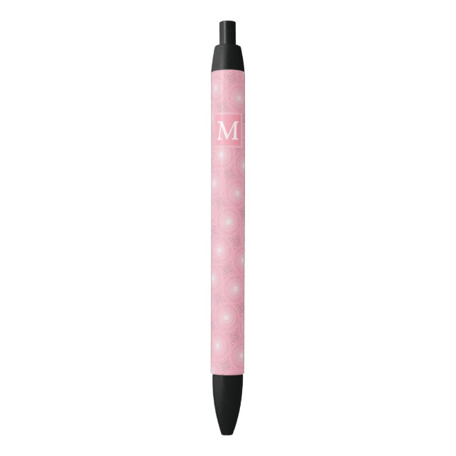 Monogram pink circles pattern black ink pen (Front Vertical)
