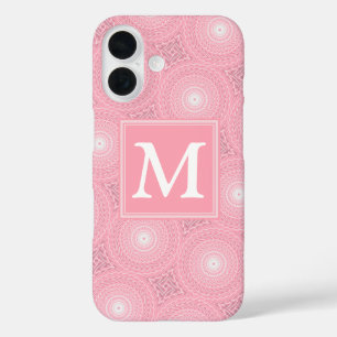 Monogram pink circles pattern iPhone 16 case