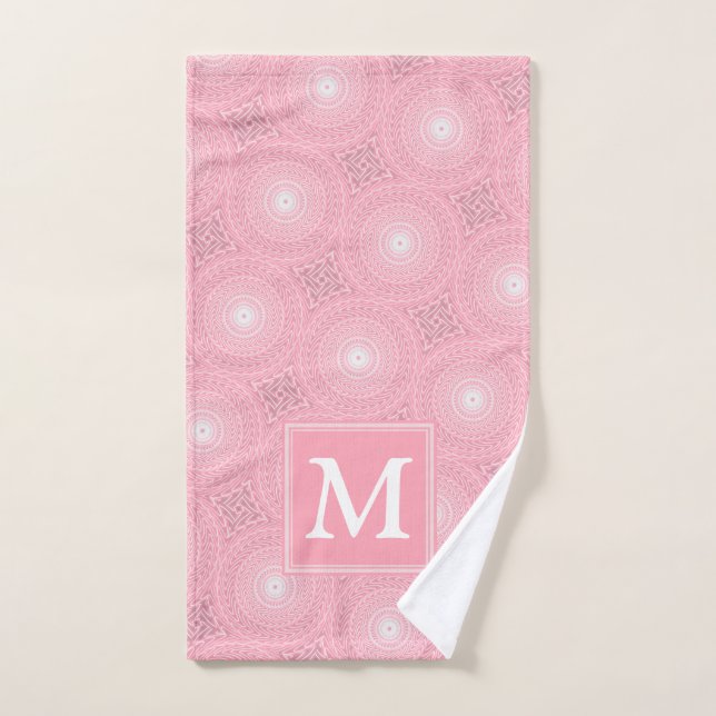 Monogram pink circles pattern hand towel (Hand Towel)