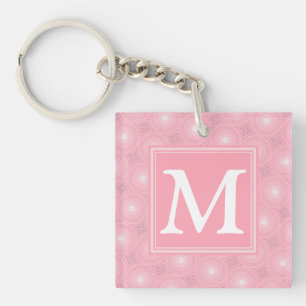 Monogram pink circles pattern key ring
