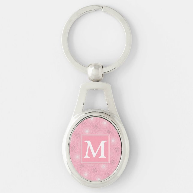 Monogram pink circles pattern key ring (Front)