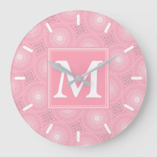 Monogram pink circles pattern large clock