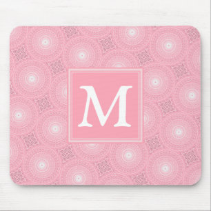 Monogram pink circles pattern mouse mat