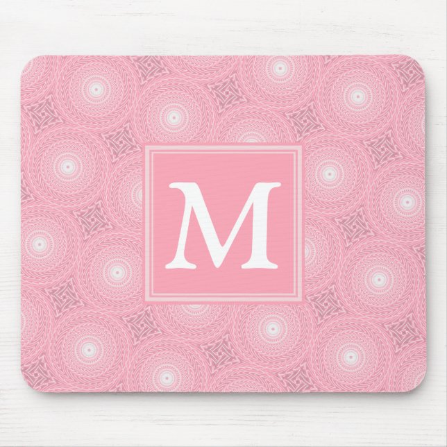 Monogram pink circles pattern mouse mat (Front)