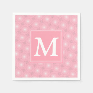 Monogram pink circles pattern napkin