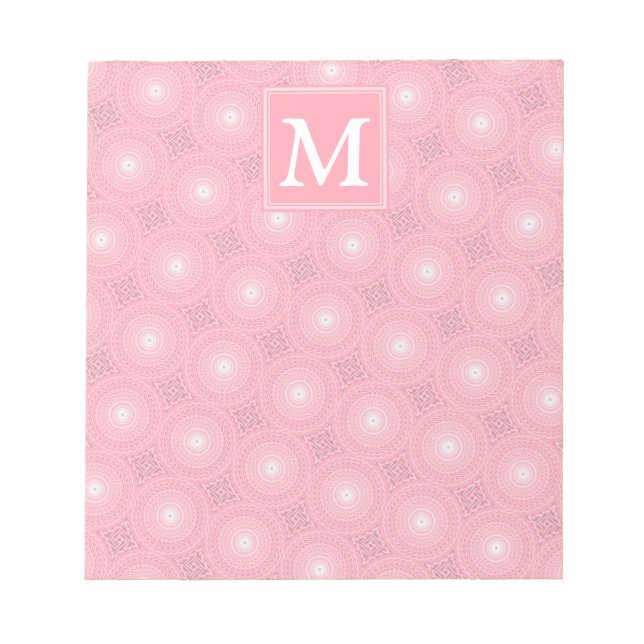 Monogram pink circles pattern notepad (Front)