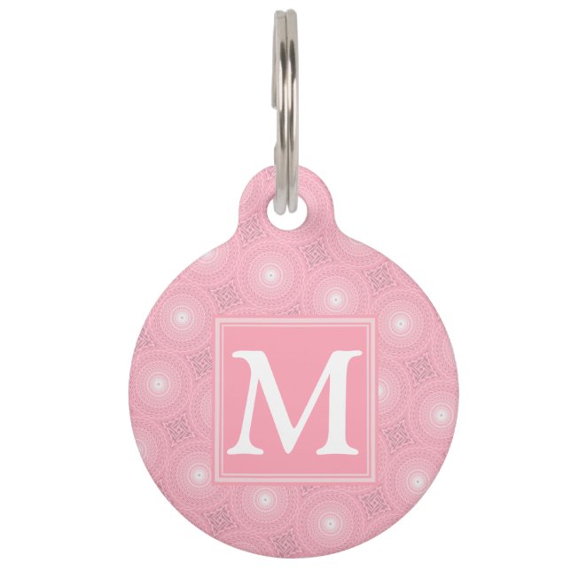 Monogram pink circles pattern pet tag (Front)