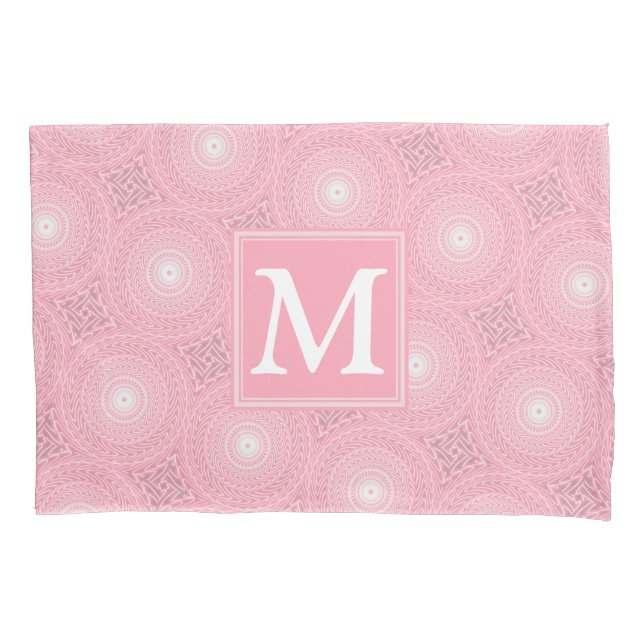 Monogram pink circles pattern pillowcase (Front)
