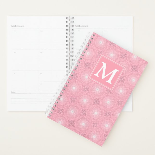 Monogram pink circles pattern planner (Display)