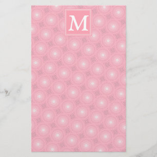 Monogram pink circles pattern stationery