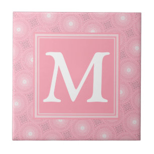 Monogram pink circles pattern tile