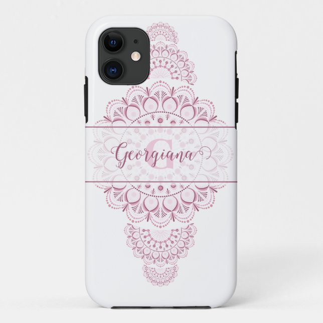 Monogram Pink Confetti Lace Ornamental Mandala Case-Mate iPhone Case (Back)