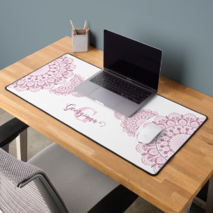 Monogram Pink Confetti Lace Ornamental Mandala Desk Mat