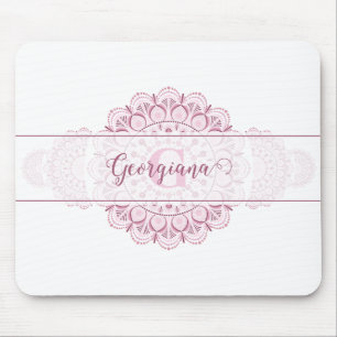 Monogram Pink Confetti Lace Ornamental Mandala Mouse Mat