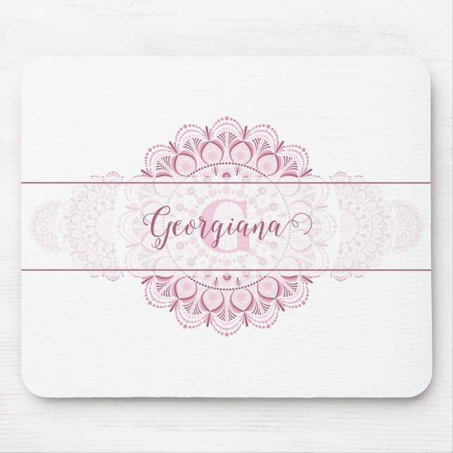 Monogram Pink Confetti Lace Ornamental Mandala Mouse Mat (Front)