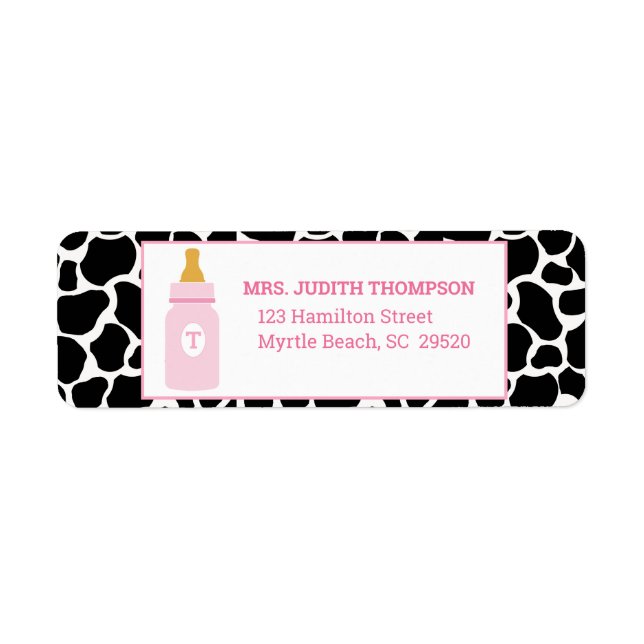 Monogram Pink Cowprint Milk a Holic Address Label (Front)