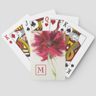 Monogram Pink Daisy on White Playing Cards