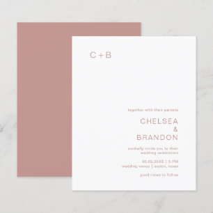 Monogram Pink Dusty Rose Budget Wedding Invitation